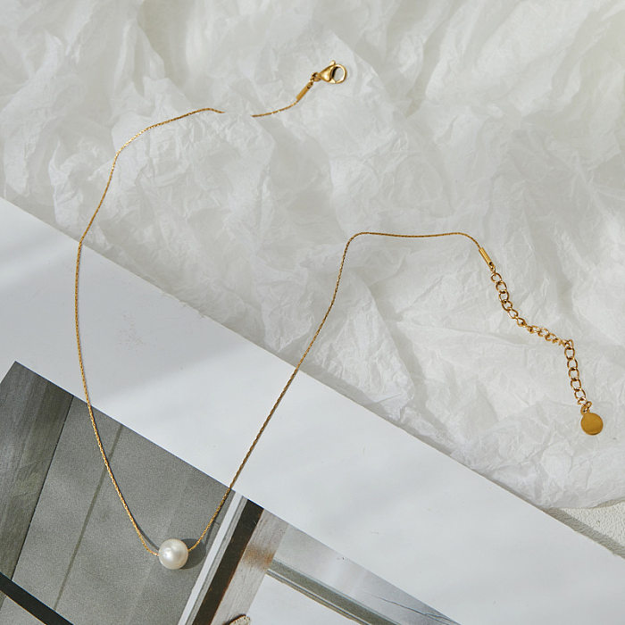 Collar de perlas estilo hada de acero inoxidable chapado en oro 1 pieza
