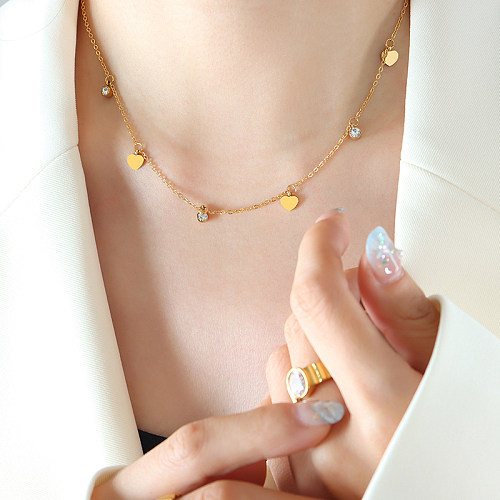 All-Match Niche Design Net Red Style Heart Zircon Pendant Necklace Female Fashion Commuter Stainless Steel Gold Plated Clavicle Necklace