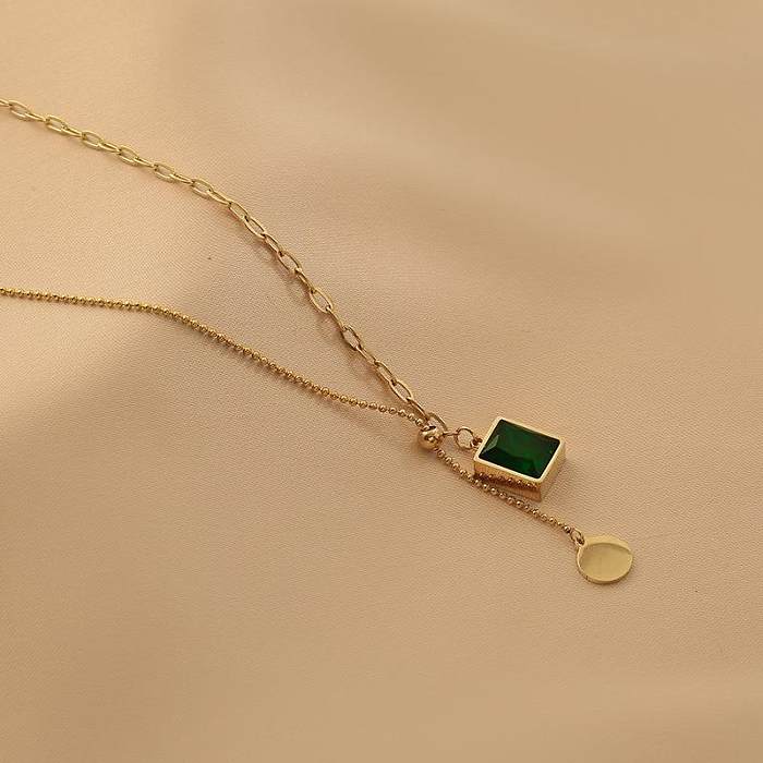 Simple Style Round Square Stainless Steel Plating Inlay Zircon 18K Gold Plated Necklace