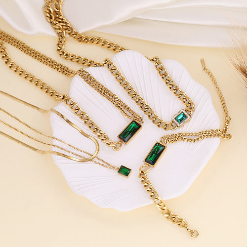 Cross-border New Retro Stainless Steel  Necklace Emerald Pendant Niche Clavicle Chain