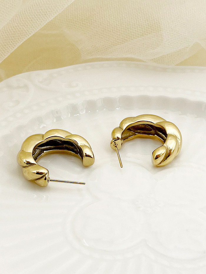 1 paire de clous d'oreilles en acier inoxydable plaqué or, décontracté, Style britannique, forme C, placage de polissage