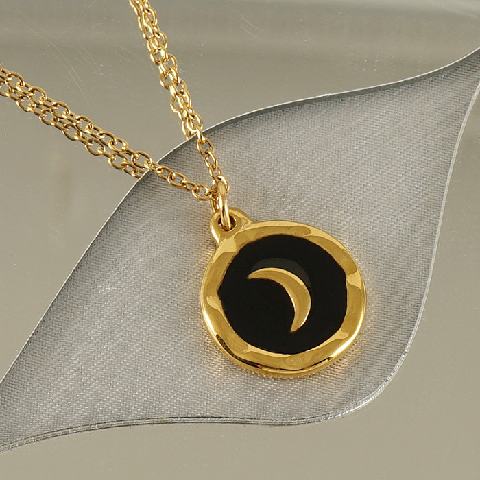 Wholesale Hip-Hop Commute Cool Style Moon Stainless Steel  18K Gold Plated Pendant Necklace