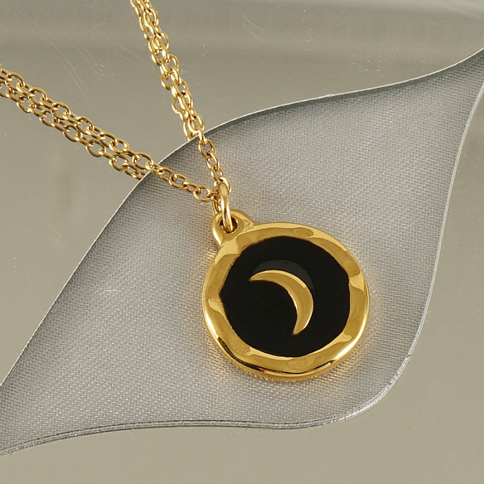 Collier avec pendentif en forme de lune, style Hip-Hop Cool, en acier inoxydable, plaqué or 18 carats, vente en gros