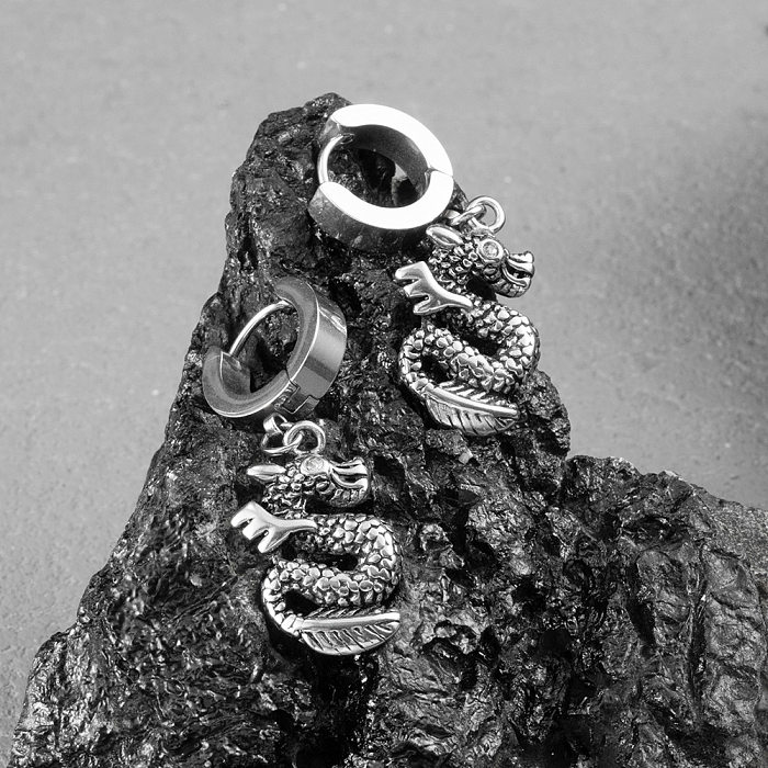 Modische Drache-Ohrringe aus Edelstahl mit Inlay-Strasssteinen, Edelstahl-Ohrringe, 1 Stück