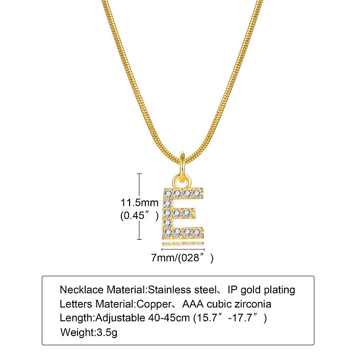 INS Style Simple Style lettre en acier inoxydable placage incrustation Zircon plaqué or 18K collier pendentif