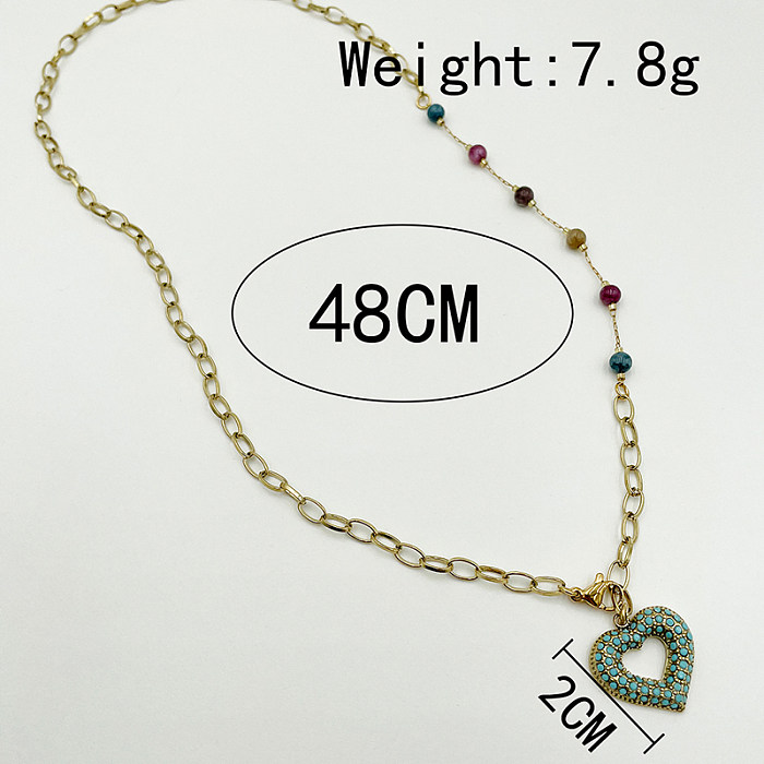 Romantic Sweet Simple Style Heart Shape Stainless Steel  Patchwork Enamel Plating Gold Plated Pendant Necklace