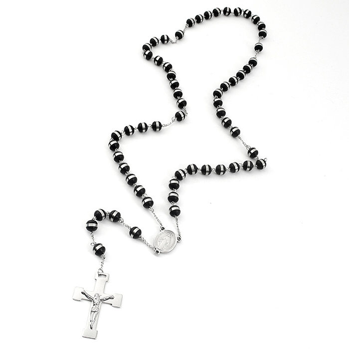 Ethnic Style Portrait Cross Stainless Steel  Inlay Silica Gel Necklace