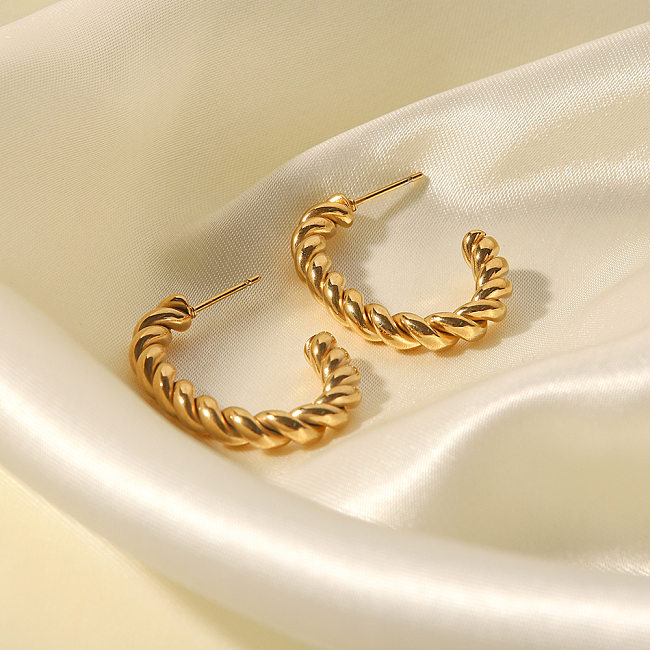 Fashion C Shape Stainless Steel  Gold Plated Earrings 1 Pair