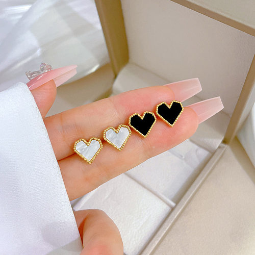 1 Pair Casual Simple Style Heart Shape Plating Inlay Stainless Steel Shell Ear Studs