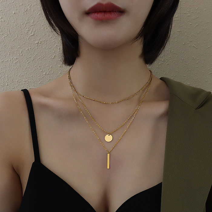Fashion Round Rectangle Stainless Steel Layered Necklaces Plating Stainless Steel  Necklaces