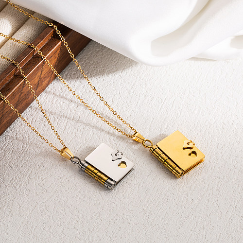 IG Style Book Stainless Steel  18K Gold Plated Pendant Necklace