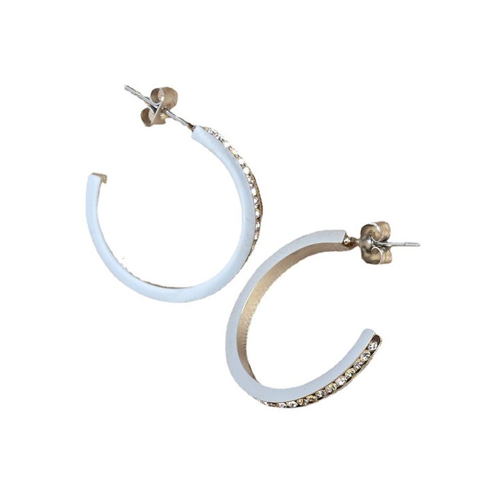 1 paire de clous d'oreilles en Zircon, Style Simple, en forme de C, en acier inoxydable, placage de polissage, incrustation