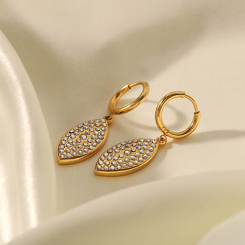 Boucles d'oreilles Fashion Leaves en acier inoxydable plaqué or avec diamants artificiels, 1 paire