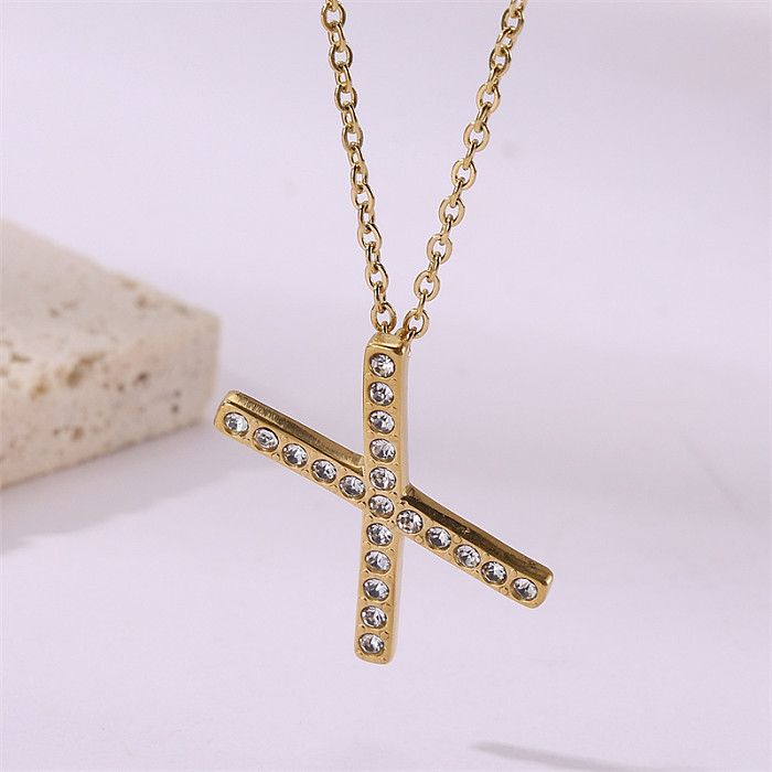 Simple Style Streetwear Letter Stainless Steel  Plating Inlay Zircon Gold Plated Pendant Necklace