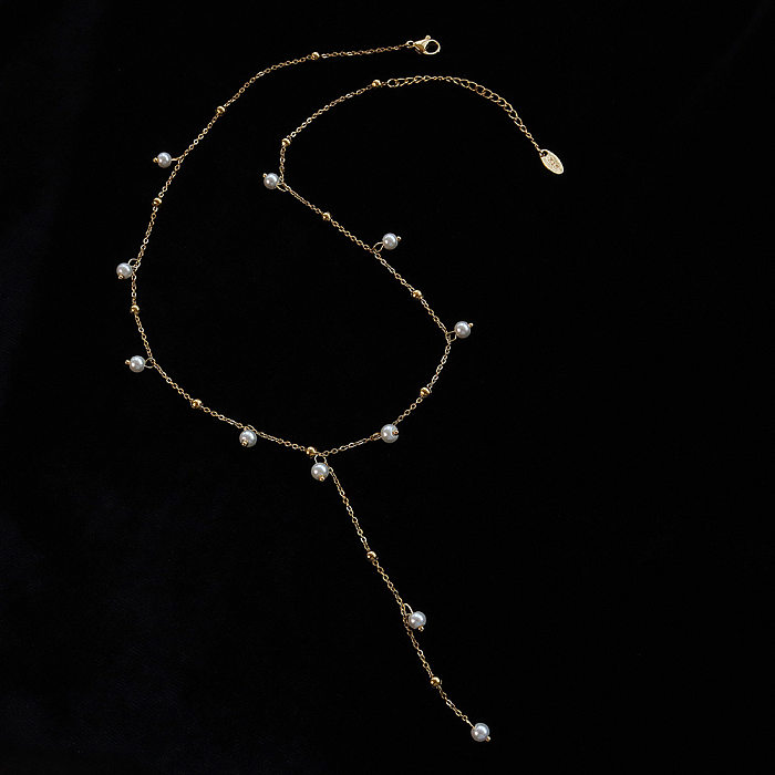 Collier Simple en forme de Y avec pompon en forme de Y, chaîne de clavicule en perles, petite étoile étoilée, en acier titane