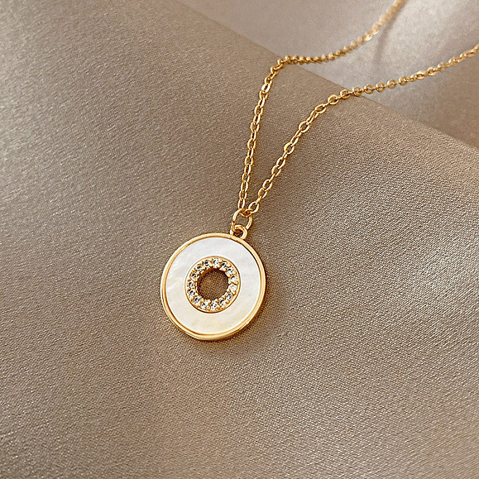 Collar de circón de concha de perlas artificiales con incrustaciones de revestimiento de acero inoxidable geométrico de estilo Simple elegante