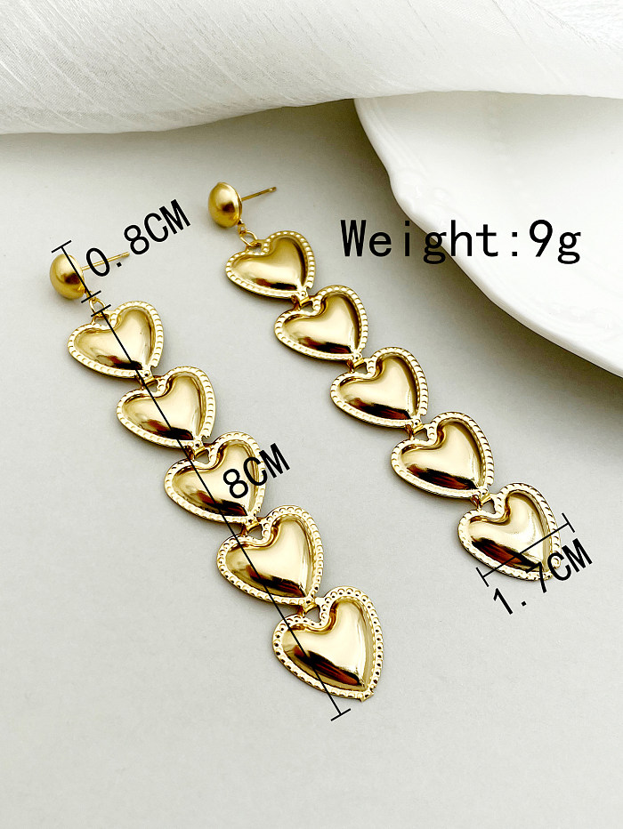 1 Pair Exaggerated Heart Shape Stainless Steel  Tassel Plating Gold Plated Drop Earrings