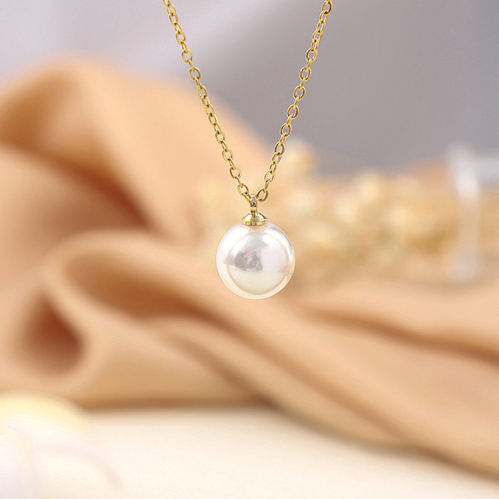 Collier de Perles Artificielles avec Incrustation Géométrique en Acier Inoxydable à la Mode 1 Pièce