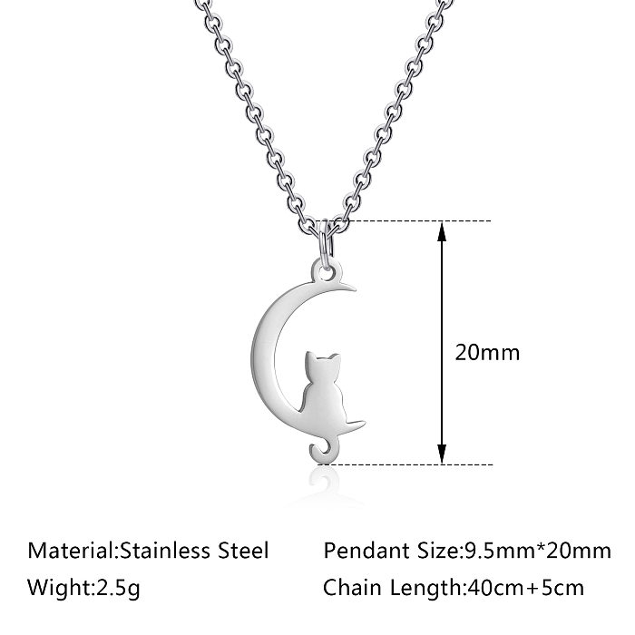 Niedliche Tier-Mond-Anhänger-Halskette aus Edelstahl mit Edelstahlbeschichtung