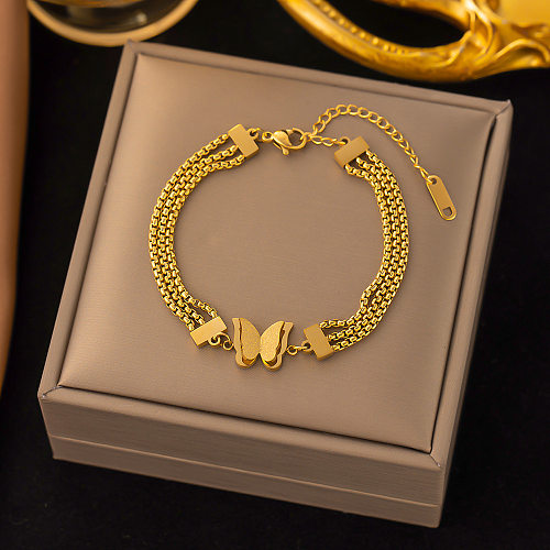 Bracelets plaqués or 18 carats en acier titanique de papillon de style romain décontracté