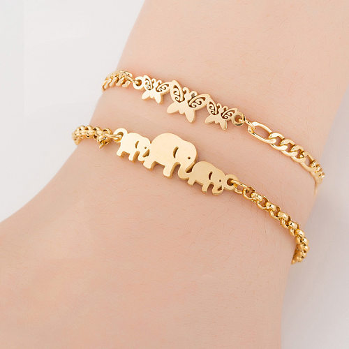 Bracelets plaqués en acier inoxydable, 1 pièce, papillon, éléphant, à la mode