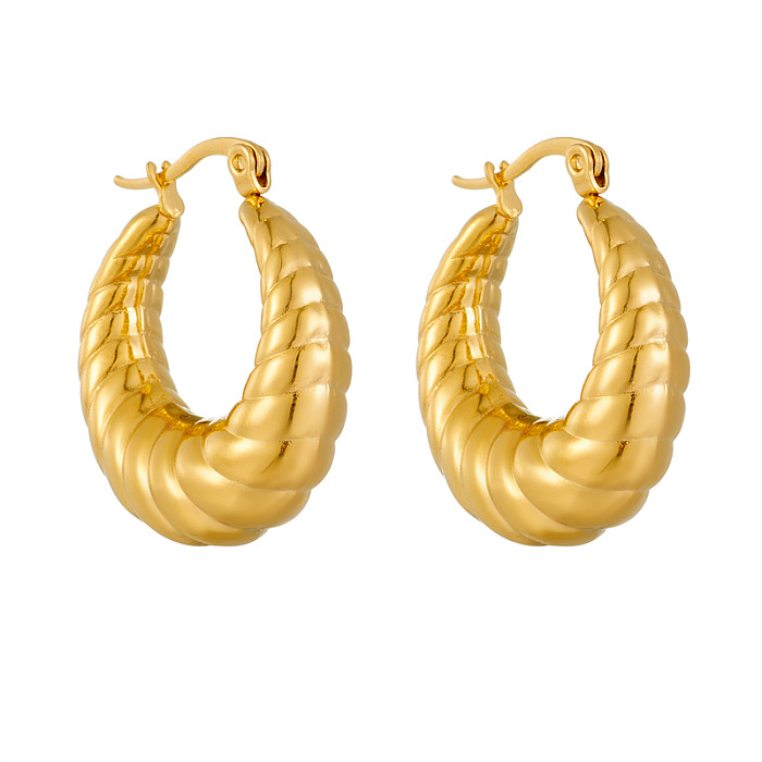 1 Pair Lady U Shape Plating Stainless Steel  18K Gold Plated Hoop Earrings