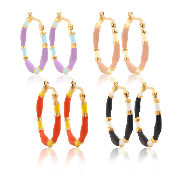 1 Pair IG Style Casual Simple Style Round Enamel Plating Stainless Steel  Gold Plated Earrings