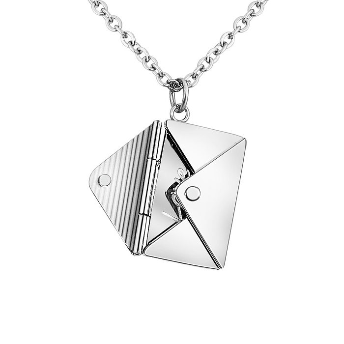 Moda envelope pingente de aço inoxidável colar chapeamento incrustação diamante artificial colares de aço inoxidável
