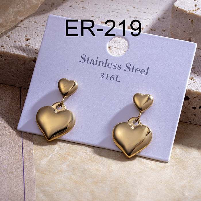 1 Pair Fashion Heart Shape Stainless Steel  Plating Drop Earrings Ear Studs