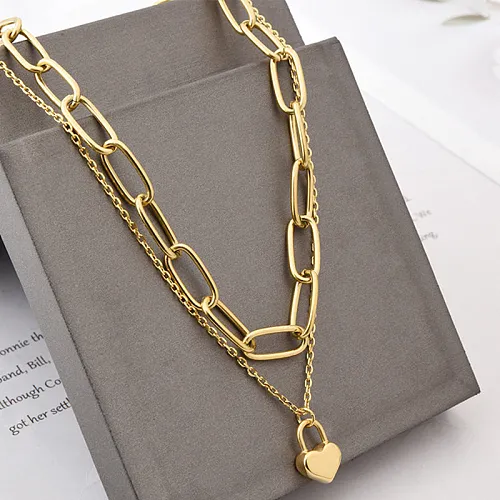 Fashion Hip-hop Heart-shaped Stainless Steel Thick Chain Double-layer Clavicle Chain
