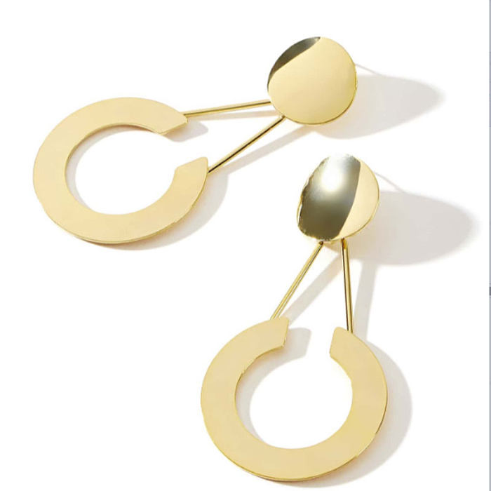 Simple Style Circle Stainless Steel  Hollow Out Drop Earrings 1 Pair