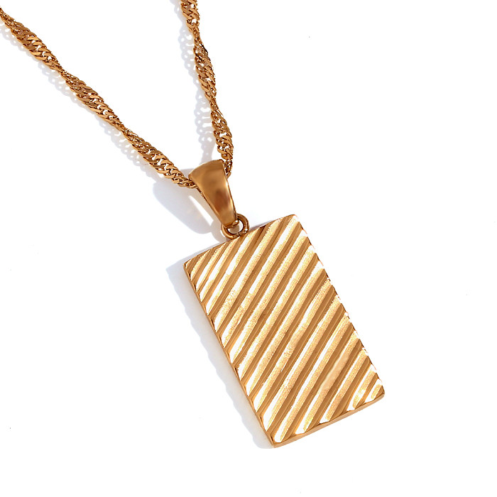 1 Piece Retro Square Stripe Stainless Steel  Plating Pendant Necklace