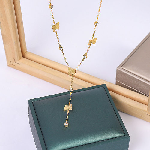 Elegante Schmetterlings-Halskette mit künstlichem Diamant aus Edelstahl