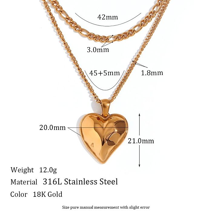 Vintage Style Sun Heart Shape Stainless Steel  Plating Inlay Rhinestones 18K Gold Plated Pendant Necklace