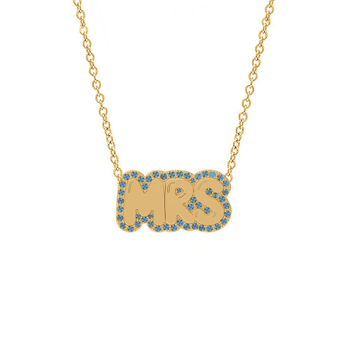Collier avec pendentif plaqué or 18 carats, lettre de Style Simple, incrustation de placage en acier inoxydable, Zircon