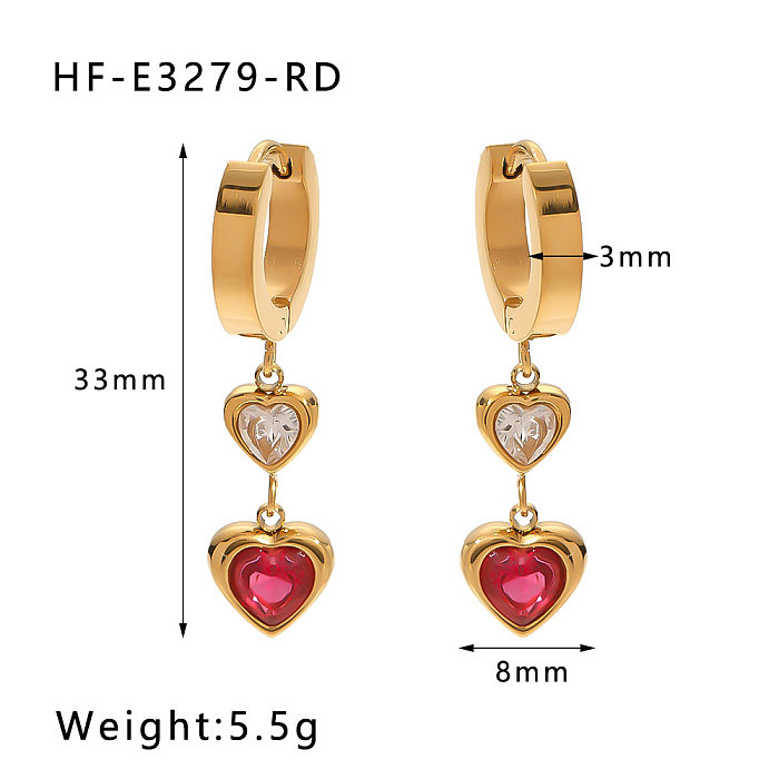 1 Pair Simple Style Round Heart Shape Inlay Stainless Steel Zircon Drop Earrings