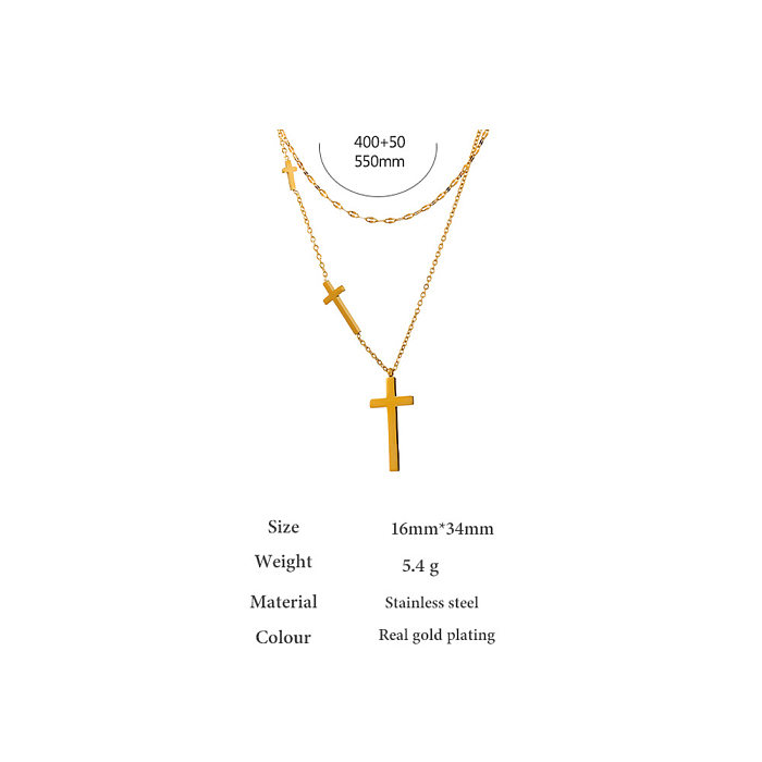 Colliers Multicouches avec Croix de Mode en Acier Inoxydable Plaqué 1 Pièce