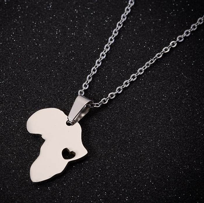 Women'S Fashion Map Stainless Steel  Pendant Necklace Plating Stainless Steel  Necklaces