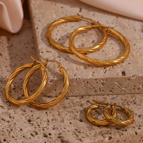 1 Pair Vintage Style Simple Style Round Stainless Steel  Plating 18K Gold Plated Hoop Earrings