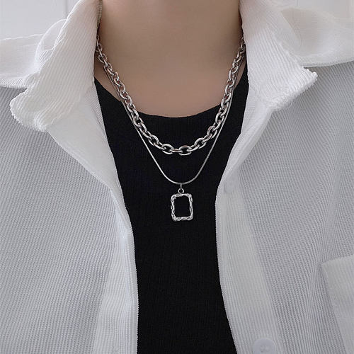 Hip-Hop Streetwear Geometric Stainless Steel  Stainless Steel Polishing Layered Necklaces Sweater Chain