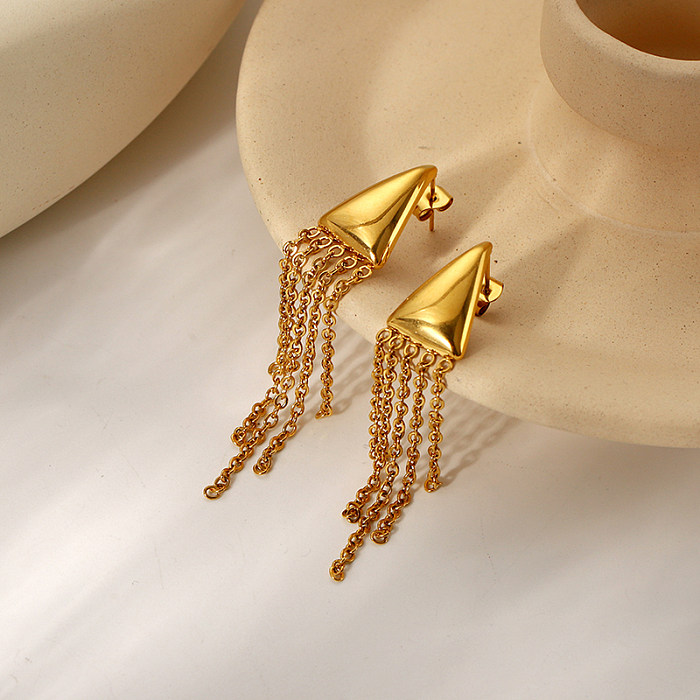 1 par de pendientes colgantes chapados en oro de 18 quilates de acero inoxidable con borla triangular elegante para mujer