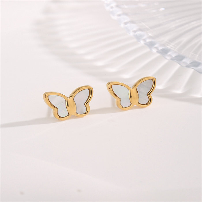 1 Pair Casual Sweet Butterfly Plating Inlay Stainless Steel Shell Gold Plated Ear Studs