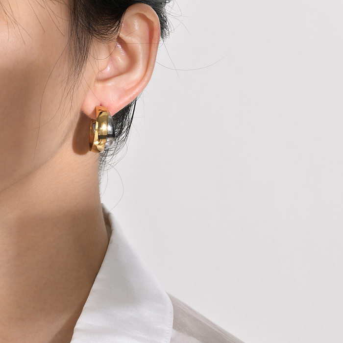 1 paire de boucles d'oreilles en acier inoxydable plaqué or, Style Simple, bloc de couleur
