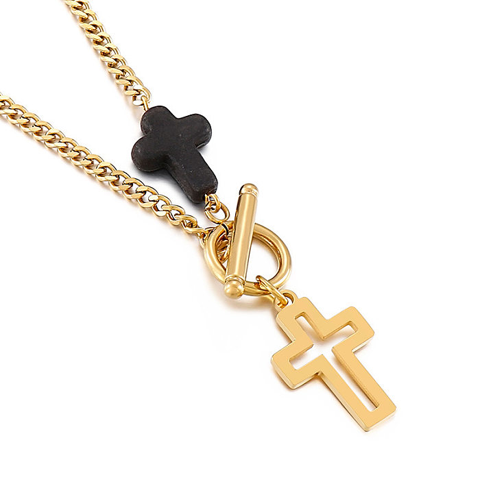 Modische Halskette mit OT-Schnalle, hohles Kreuz aus Edelstahl in Kontrastfarbe