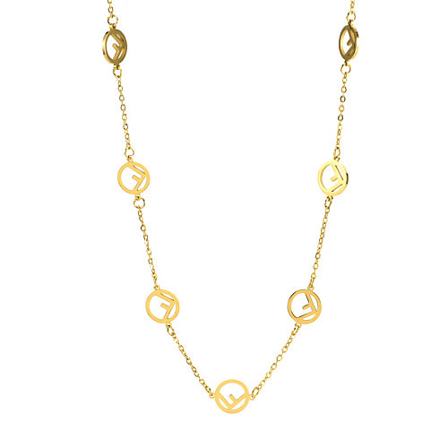 IG-Stil, einfacher Stil, Buchstabe, Edelstahl-Beschichtung, ausgehöhlte 18-Karat-vergoldete Halskette