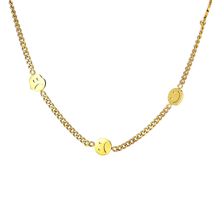 Niche Exquisite Smiley Face Stitching Chain Stainless Steel Necklace Collarbone Chain