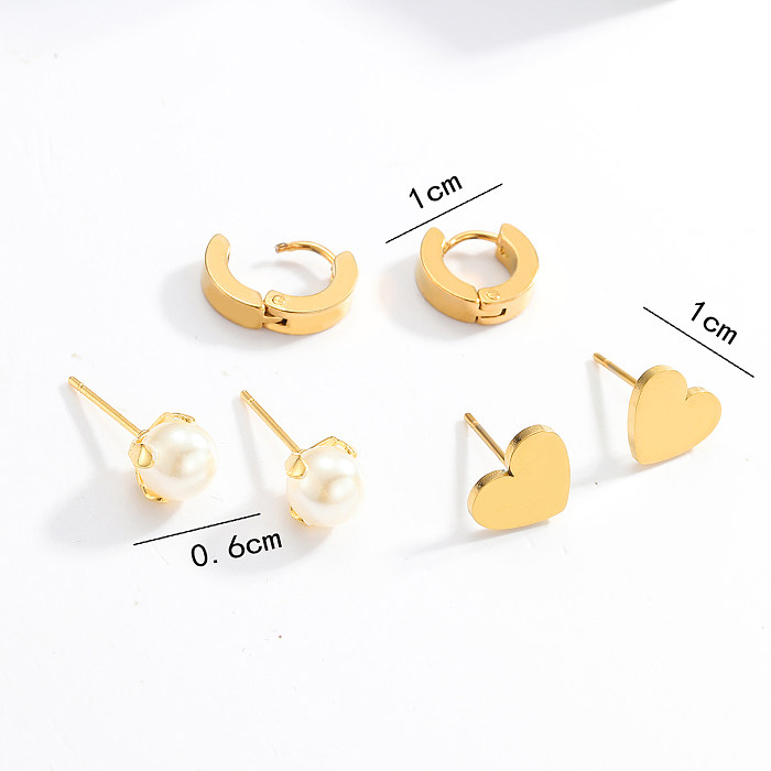 3 paires de clous d'oreilles en acier inoxydable, Style Simple, croix en forme de cœur, papillon, incrustation de perles en Zircon