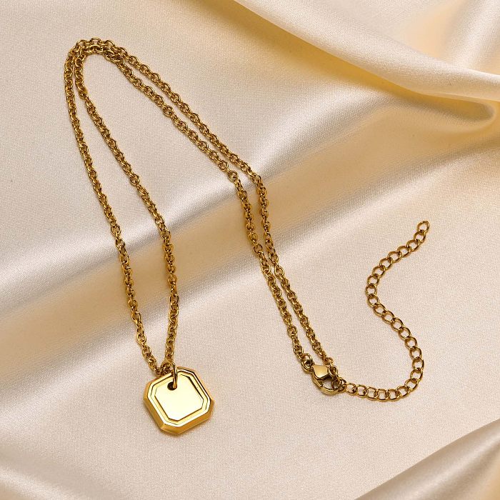 Retro Square Stainless Steel  Plating Gold Plated Pendant Necklace