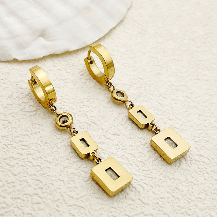1 par de pendientes colgantes chapados en oro con circonita de acero inoxidable con incrustaciones de borla cuadrada elegante para mujer