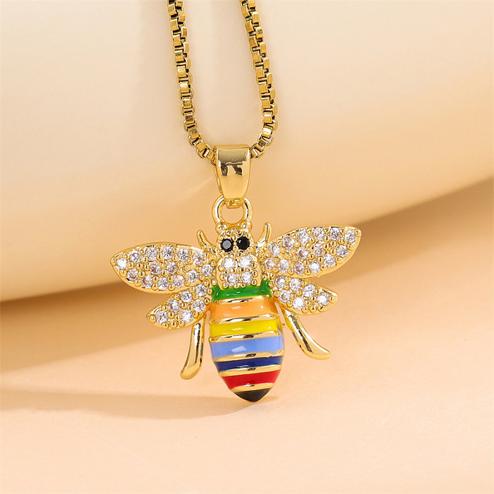 Retro Lady Roman Style Snake Bee Butterfly Stainless Steel  Stainless Steel Enamel Plating Inlay Zircon 18K Gold Plated Pendant Necklace